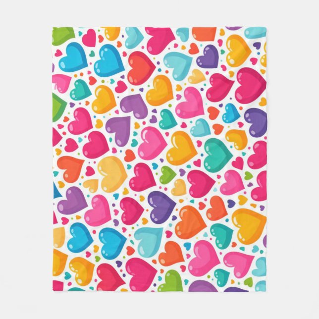 Farbenfrohe Regenbogenherzen Valentines Fleecedecke (Vorderseite)