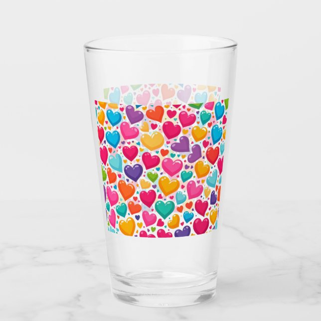 Farbenfrohe Regenbogenherzen Valentines Glas (Vorderseite)