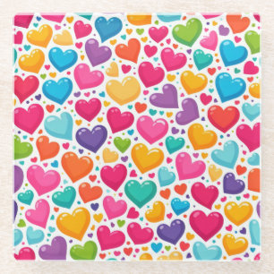 Farbenfrohe Regenbogenherzen Valentines Glasuntersetzer