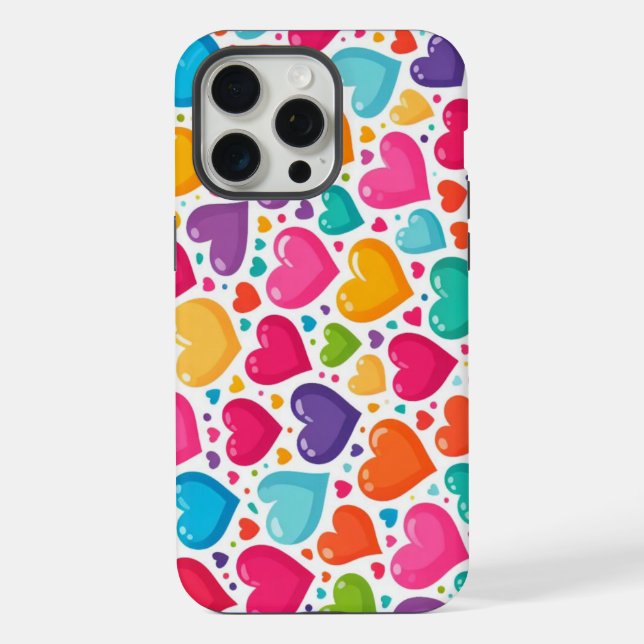 Farbenfrohe Regenbogenherzen Valentines iPhone 15 Pro Max Hülle (Rückseite)