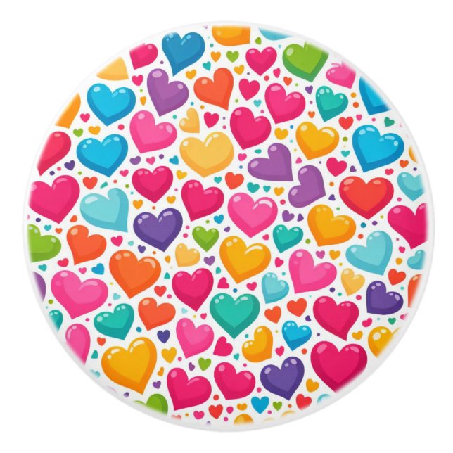 Farbenfrohe Regenbogenherzen Valentines Keramikknauf (Vorderseite)