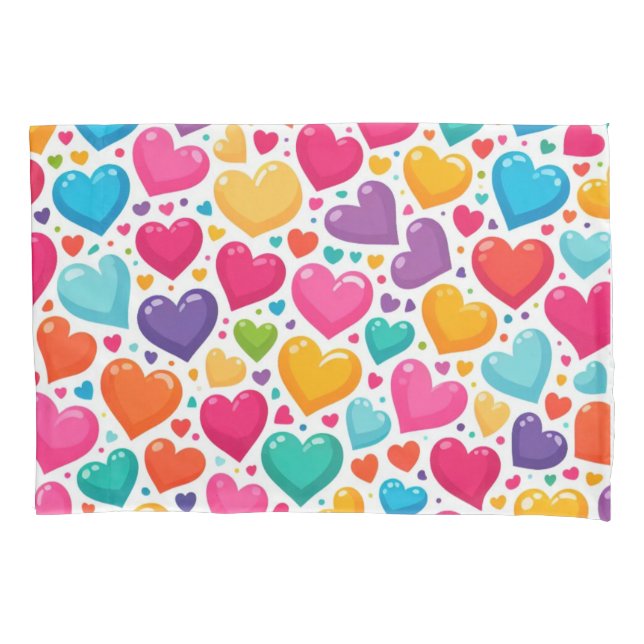 Farbenfrohe Regenbogenherzen Valentines Kissenbezug (Vorderseite)