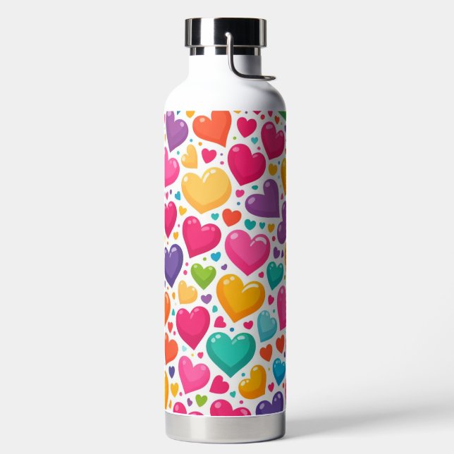 Farbenfrohe Regenbogenherzen Valentines Trinkflasche (links)