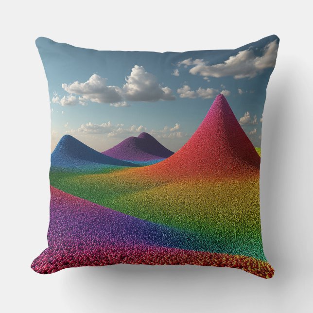 Farbenfrohe Regenbogenhügel, gebildet von Tiny Bea Kissen (Vorderseite)