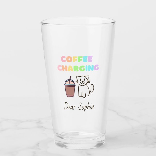Farbenfrohe Regenbogenkaffee & Cat Glas (Vorderseite)