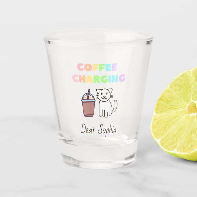Farbenfrohe Regenbogenkaffee & Cat Schnapsglas (Vorderseite)