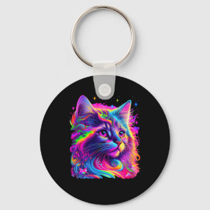 Farbenfrohe Regenbogenkatze Grafik Schlüsselanhänger