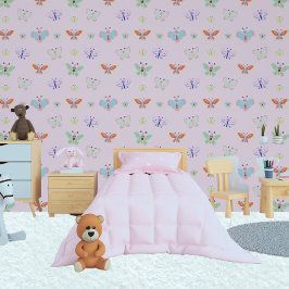 Farbenfrohe Regenbogenkids Girl Pink Butterfly Tapete