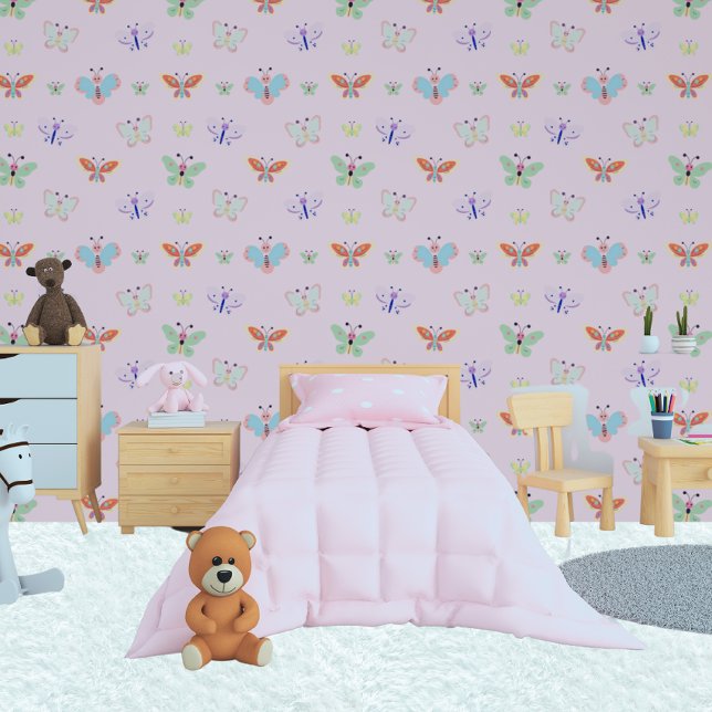 Farbenfrohe Regenbogenkids Girl Pink Butterfly Tapete (Von Creator hochgeladen)