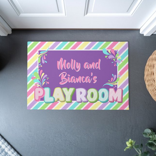 Farbenfrohe Regenbogenkinder Name Spielzimmer Eing Fußmatte (Von Creator hochgeladen)
