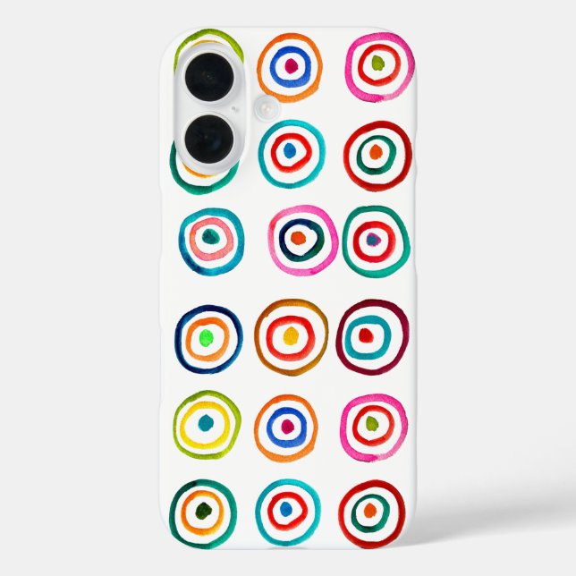 Farbenfrohe Regenbogenkreise Kunst Aquarell iPhone 16 Hülle (Rückseite)