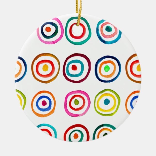 Farbenfrohe Regenbogenkreise Kunst Aquarell Keramik Ornament (Vorne)