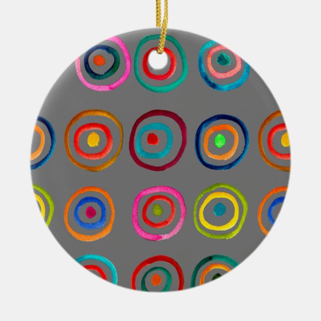 Farbenfrohe Regenbogenkreise Kunst Aquarell Keramik Ornament (Vorne)
