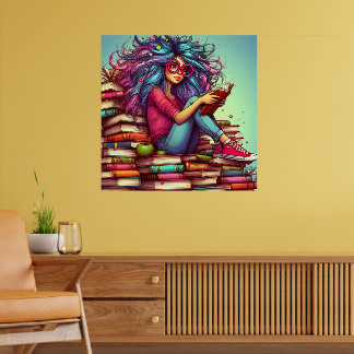 Farbenfrohe Regenbogenleser Bücher Girl Wall Poste Poster