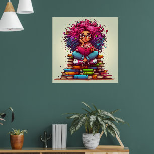 Farbenfrohe Regenbogenleser Bücher Girl Wall Poste Poster