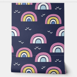 Farbenfrohe Regenbogenmuster Navy Blue Tapete