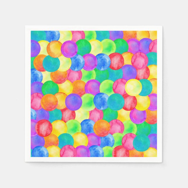 Farbenfrohe Regenbogenpolka Punkt Wasser Farbmuste Serviette (Vorderseite)