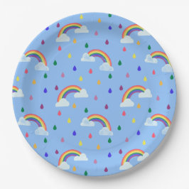 Farbenfrohe Regenbogenreindropfen Pappteller
