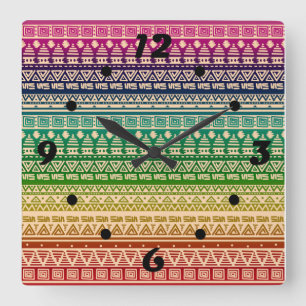 Farbenfrohe Regenbogenschmuck Quadratische Wanduhr