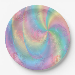 Farbenfrohe Regenbogenspiralen Süsse Pie's Baby Sh Pappteller