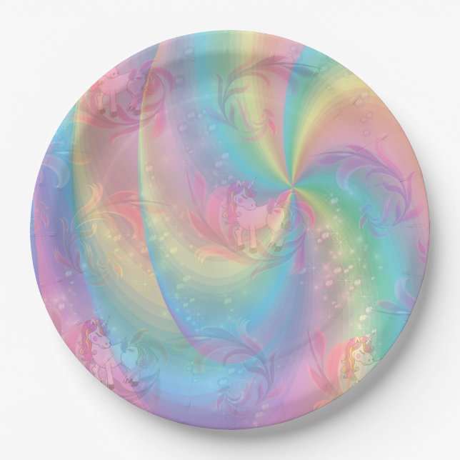 Farbenfrohe Regenbogenspiralen Süsse Pie's Baby Sh Pappteller (Vorderseite)