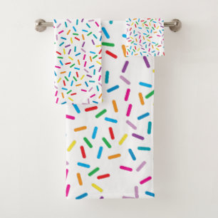 Farbenfrohe Regenbogensprinklen Muster Badhandtuch Set