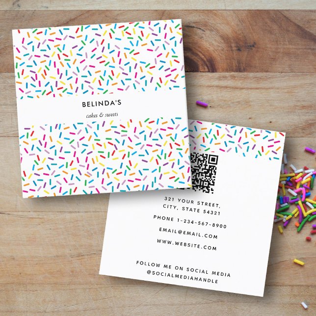 Farbenfrohe Regenbogensprinklen Muster Quadratische Visitenkarte (Colorful Rainbow Sprinkles Pattern Square Business Card)