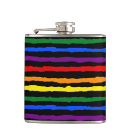 Farbenfrohe Regenbogenstreifen auf Custom Black Flachmann