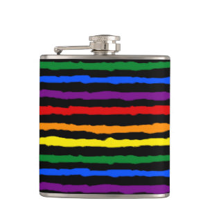 Farbenfrohe Regenbogenstreifen auf Custom Black Flachmann