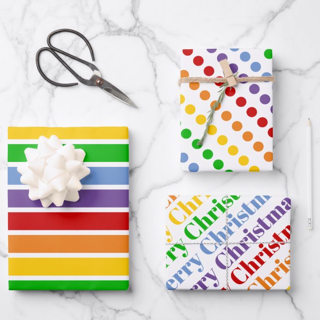 Farbenfrohe Regenbogenstreifen, dots typografisch  Geschenkpapier Set (Vorderseite)