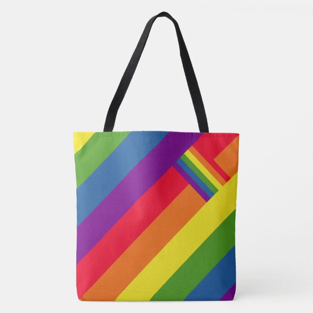 Farbenfrohe Regenbogenstreifen Feiern mit Fahne Tasche (Vorderseite)