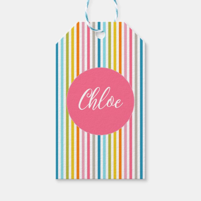 Farbenfrohe Regenbogenstreifen Geschenkanhänger (Vorderseite)