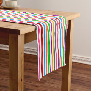 Farbenfrohe Regenbogenstreifen-Linien-Design - Wei Kurzer Tischläufer