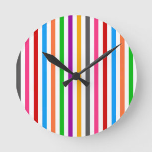 Farbenfrohe Regenbogenstreifen-Linien-Design - Wei Runde Wanduhr