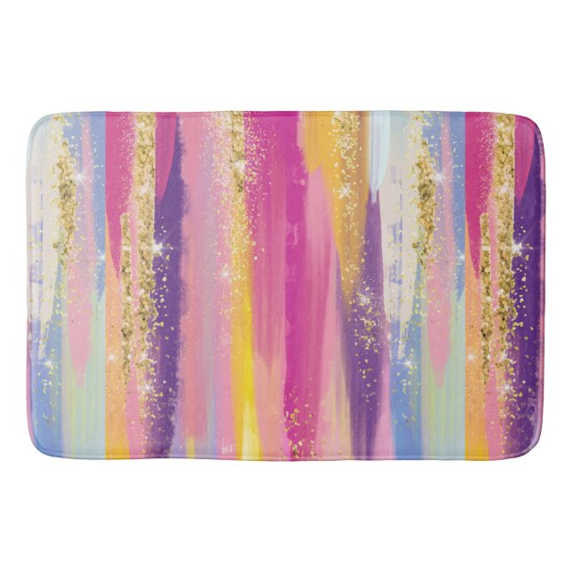 Farbenfrohe Regenbogenstreifen mit Imitaten Gold G Badematte (Vorderseite)