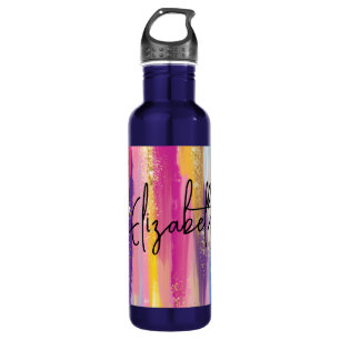 Farbenfrohe Regenbogenstreifen mit Imitaten Gold G Edelstahlflasche