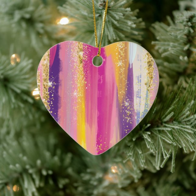 Farbenfrohe Regenbogenstreifen mit Imitaten Gold G Keramik Ornament (Baum)