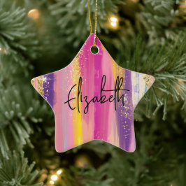 Farbenfrohe Regenbogenstreifen mit Imitaten Gold G Keramik Ornament