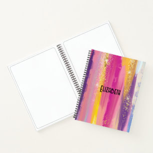 Farbenfrohe Regenbogenstreifen mit Imitaten Gold G Notizbuch