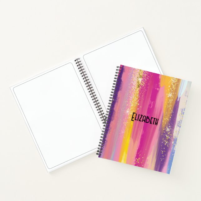 Farbenfrohe Regenbogenstreifen mit Imitaten Gold G Notizbuch (Innenseite)
