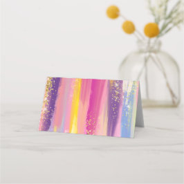 Farbenfrohe Regenbogenstreifen mit Imitaten Gold G Platzkarte