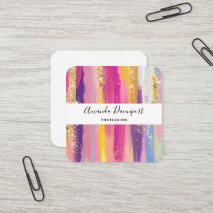 Farbenfrohe Regenbogenstreifen mit Imitaten Gold G Quadratische Visitenkarte