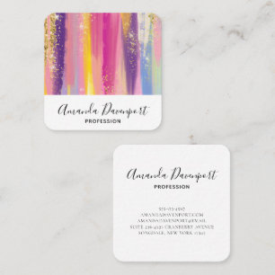 Farbenfrohe Regenbogenstreifen mit Imitaten Gold G Quadratische Visitenkarte
