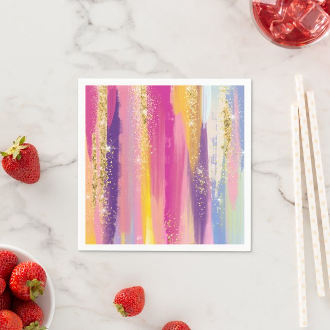 Farbenfrohe Regenbogenstreifen mit Imitaten Gold G Serviette (Beispiel)