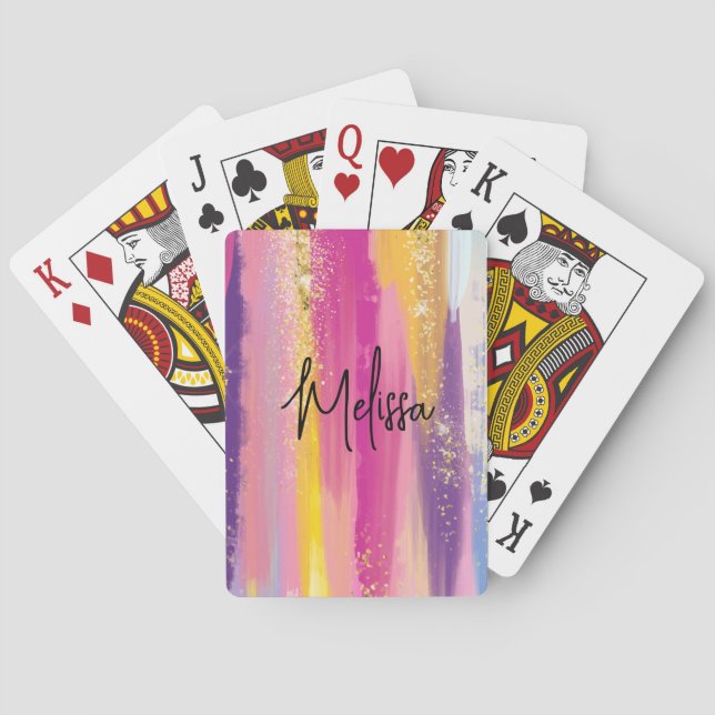 Farbenfrohe Regenbogenstreifen mit Imitaten Gold G Spielkarten (Rückseite)