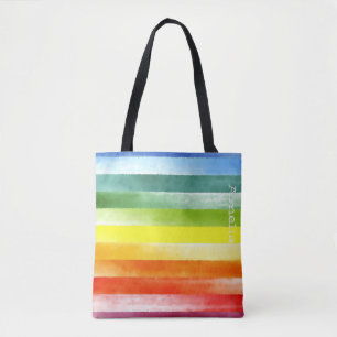 Farbenfrohe Regenbogenstreifen mit Namen Tasche