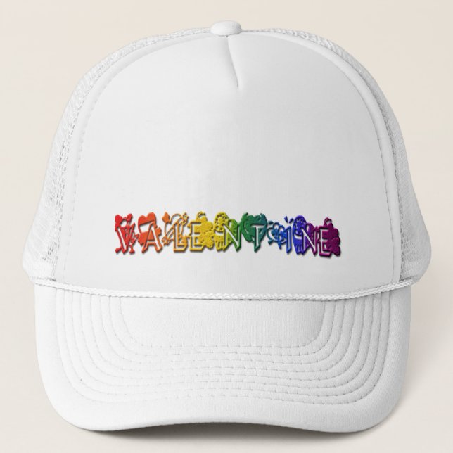 Farbenfrohe Regenbogentexte Herz Valentine Truckerkappe (Vorderseite)