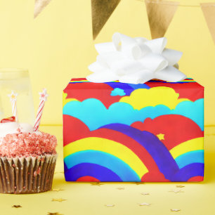 Farbenfrohe Regenbogenwolken Kindermuster Geschenkpapier