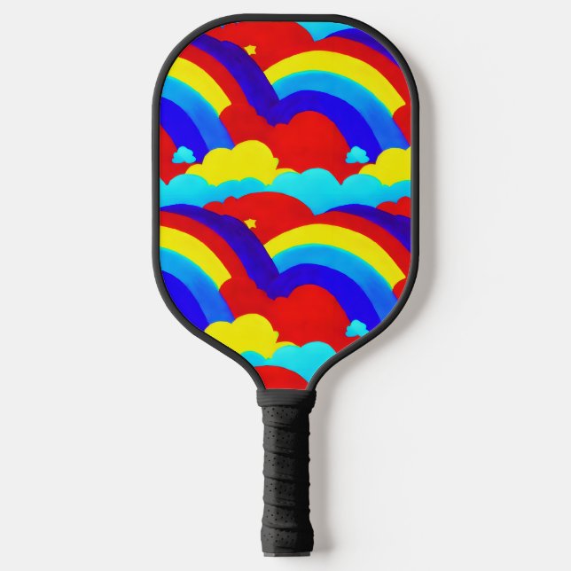 Farbenfrohe Regenbogenwolken Kindermuster Pickleball Schläger (Vorderseite)