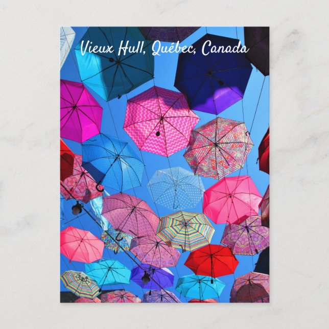 Farbenfrohe Regenschirme in Vieux Hull Québec Postkarte (Vorderseite)